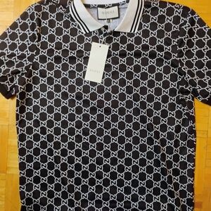 Gucci Black and White Patterned Polo Shirt
